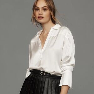 Anthropologie Maeve Silky Collared Popover Blouse - Size S